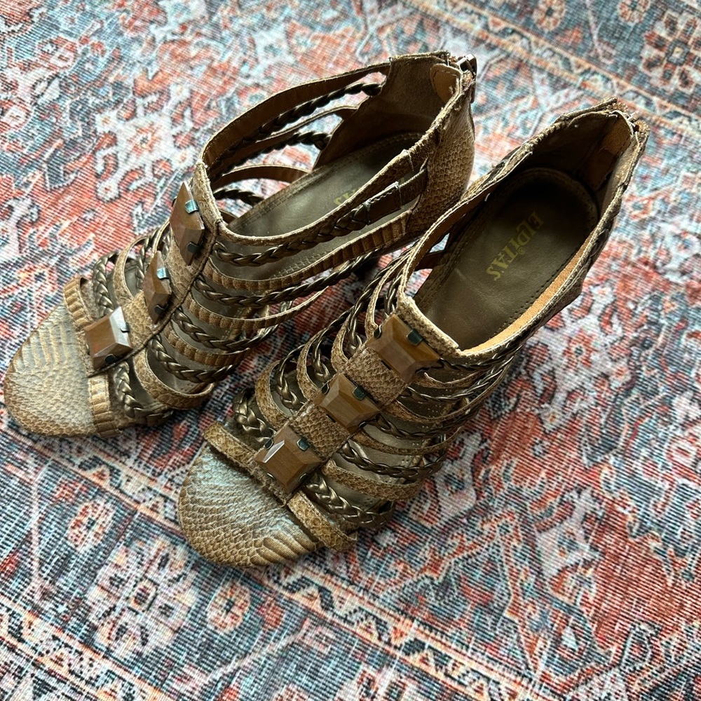 Brown Strappy Heels with Intricate Design